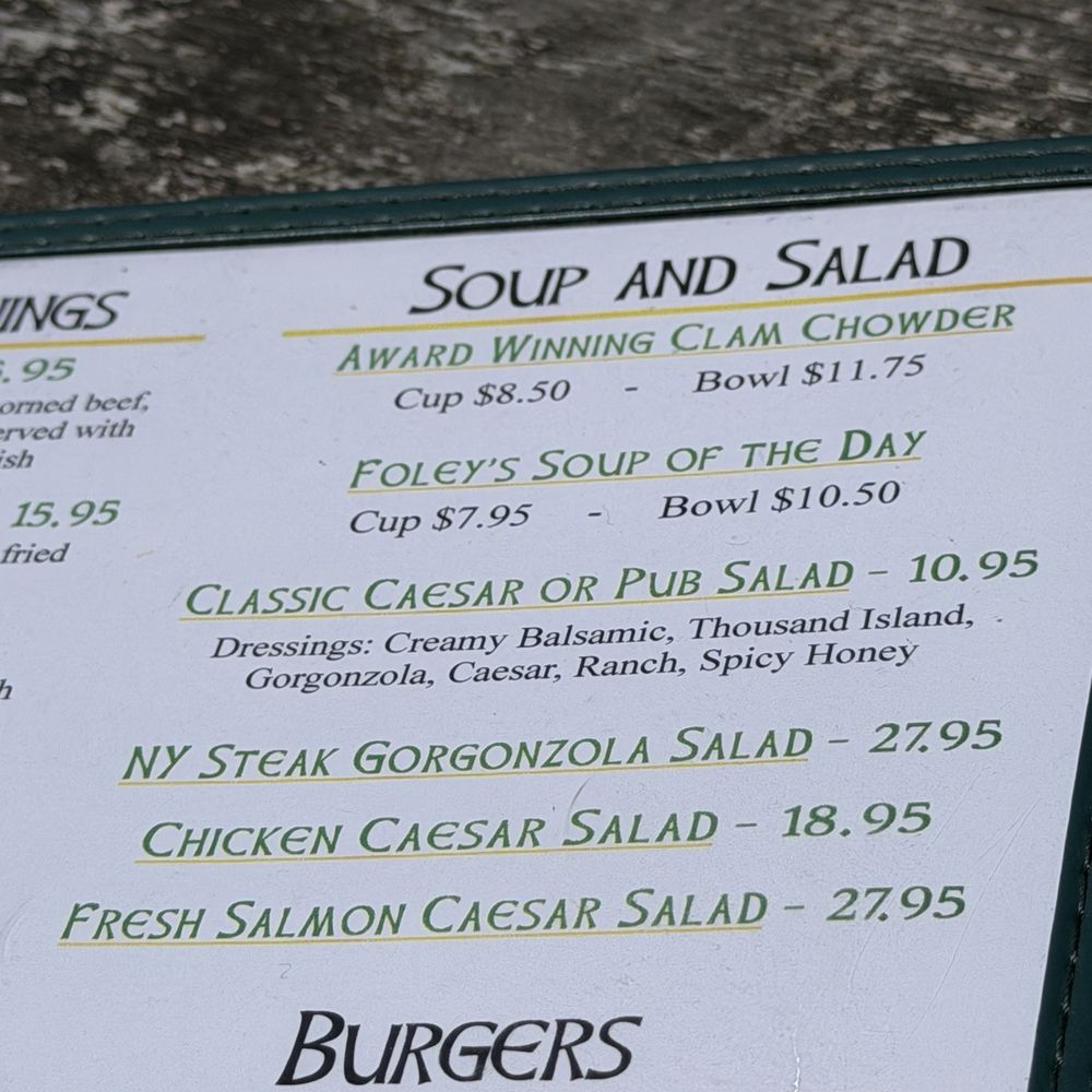 Foley's Irish Pub - Part of the Menu - Irish Near Me - Bandon, Oregon