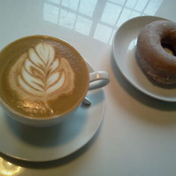 Think Coffee - Soy latte and a glazed cake doughnut - Coffee & Tea Near Me - New York, New York Think Coffee - Soy latte and a glazed cake doughnut - Coffee & Tea Near Me - New York, New York