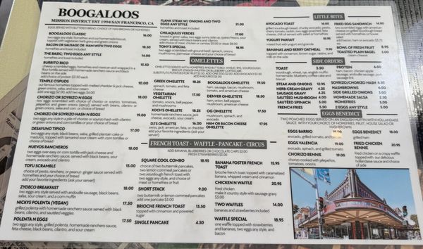 Menu photo 1 Boogaloos San Francisco, CA
