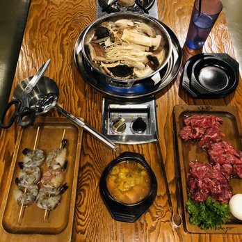 Jongro BBQ - Shrimp, Assorted Mushroom, Brisket Bean Paste Stew, marinated beef - Korean Near Me - New York, New York