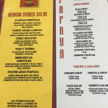 Papaya Mexican Grill - Two separate menus- entrees and apps. - Tex-Mex Near Me - Arlington, Texas Papaya Mexican Grill - Two separate menus- entrees and apps. - Tex-Mex Near Me - Arlington, Texas
