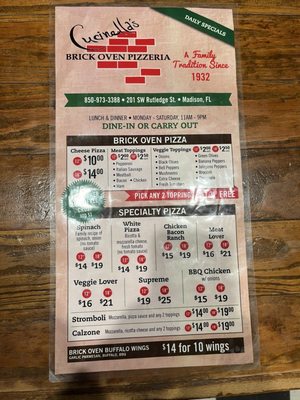 Menu photo 2 Cucinella's Brick Oven Pizzeria Madison, FL Menu photo 2 Cucinella's Brick Oven Pizzeria Madison, FL