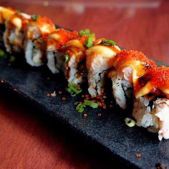 Moon Tree Sushi And Tapas - Fancy Seattle: crab mix, avocado & cucumber, topped w/ seared salmon, green onion, tobiko, spicy mayo & soy glaze ($18). - Sushi Bars Near Me - Seattle, Washington Moon Tree Sushi And Tapas - Fancy Seattle: crab mix, avocado & cucumber, topped w/ seared salmon, green onion, tobiko, spicy mayo & soy glaze ($18). - Sushi Bars Near Me - Seattle, Washington