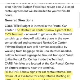 Hours the car return area SHOULD be open but wasn't.