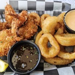Stan and Joes Riverside - Coconut shrimp with onion rings