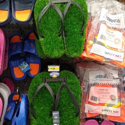 Dollarama - What the heck is this?!? Fake grass flip flops? Uh, ok. Lol. Dollarama sometimes has the strangest stuff.