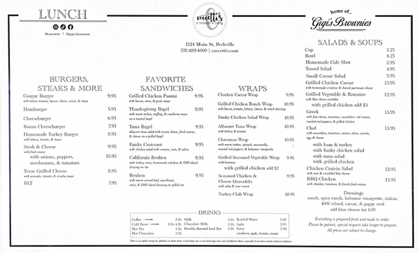Menu photo 2 Coccetti's Restaurant and Bakery Peckville, PA