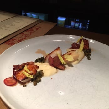 Uchi Houston - Scallop with celery purée, grape, and capers - Sushi Bars Near Me - Houston, Texas Uchi Houston - Scallop with celery purée, grape, and capers - Sushi Bars Near Me - Houston, Texas