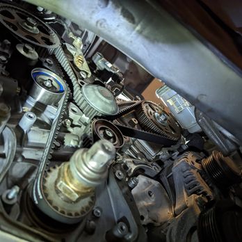 Lifetime Automotive - The belt and pulley system that a Honda V6 utilizes.  Timing systems can get much more complex than this. - Auto Repair Near Me