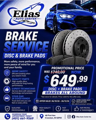 Brake Service Disc & Brake Pads - More safety, more performance, more peace of mind for you and your family.