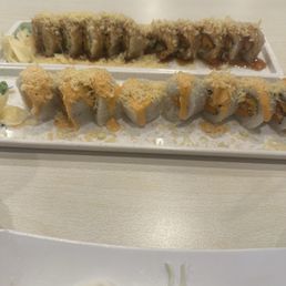 Sweet potato roll and teriyaki crunch! Sweet potato roll and teriyaki crunch!