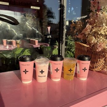 Molly Tea - Left to right: Oolong MT, Apple MT, Jasmine MT, Lemon Jasmine, Oolong MT - Bubble Tea Near Me - Santa Clara, California Molly Tea - Left to right: Oolong MT, Apple MT, Jasmine MT, Lemon Jasmine, Oolong MT - Bubble Tea Near Me - Santa Clara, California