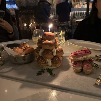 Vanderpump A Paris - Grande Selection $37.95 - Le Grand Puff - 2nd fave! - Crème Brûlée Beignets - our fave!!! - Rose Eclair - it was meh and hard - French Near Me - Las Vegas, Nevada
