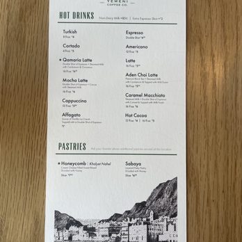 Qamaria Coffee - Menu: Hot Drinks (coffee, tea, and hot cocoa) and Pastries - Coffee & Tea Near Me - Fullerton, California