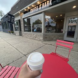 Having a tasty lavender coffee on the patio from coffee and bark! Loving this new local coffee shop