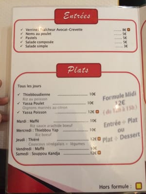 Menu photo 3 La Pointe des Almadies Paris, 75 Menu photo 3 La Pointe des Almadies Paris, 75