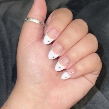 Marble Nails & Spa - French Full Set with Gems - Nail Salons Near Me - Marble Falls, Texas