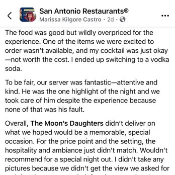 Moon's Daughter - Thompson San Antonio - Photo of review. - Mediterranean Near Me - San Antonio, Texas