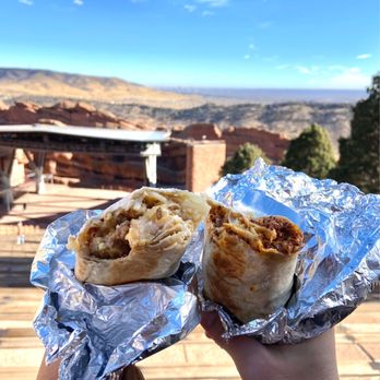 Bonfire Burritos - Burro Burrito (left) and Chupacabra Burrito (right) with a view - Mexican Near Me - Golden, Colorado Bonfire Burritos - Burro Burrito (left) and Chupacabra Burrito (right) with a view - Mexican Near Me - Golden, Colorado