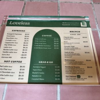 Loveless Coffees - Menu - 6/7/25 - Coffee Roasteries Near Me - Brooklyn, New York