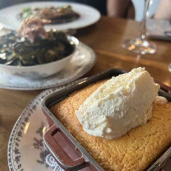 Virtue Restaurant - Cornbread w/ Honey Butter and Collards with Turkey - Southern Near Me - Chicago, Illinois Virtue Restaurant - Cornbread w/ Honey Butter and Collards with Turkey - Southern Near Me - Chicago, Illinois