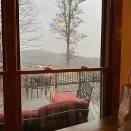 a view of a patio through a window