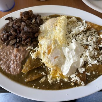 Tamales Veracruz  - Green Chilaquiles with Protein. Asada and over medium eggs - Mexican Near Me - Los Angeles, California
