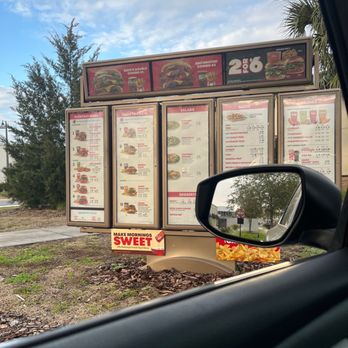 Wendy's - a view of a menu board from a car window - Burgers Near Me - Ponte Vedra, Florida