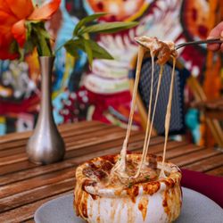 Recette - French onion soup served in Recette - French restaurant in Williamsburg, New York
