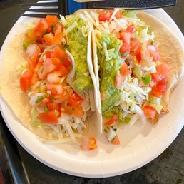 chicken tacos with pico, guac and cheese!