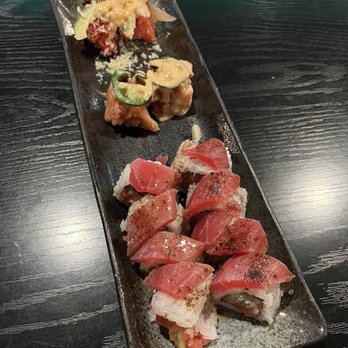 Sushi Okoku - Cajun Tuna Roll No rice rolls Salmon Lover & Jessica Albacore - Sushi Bars Near Me - Riverside, California Sushi Okoku - Cajun Tuna Roll No rice rolls Salmon Lover & Jessica Albacore - Sushi Bars Near Me - Riverside, California