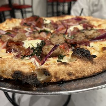 V Pizza - Carnivore pizza, little too burnt on bottom - Pizza Near Me - Orlando, Florida V Pizza - Carnivore pizza, little too burnt on bottom - Pizza Near Me - Orlando, Florida