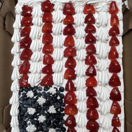 Flag cake with chocolate cream and strawberries