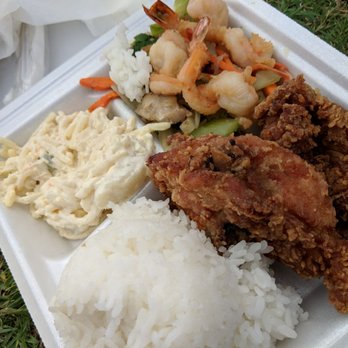 The Fish Express - Plate lunch: chicken, potatoe salad veggies and shrimp - Hawaiian Near Me - Lihue, Hawaii The Fish Express - Plate lunch: chicken, potatoe salad veggies and shrimp - Hawaiian Near Me - Lihue, Hawaii