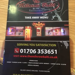 The Milnrow Balti - Menu with phone number