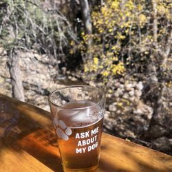 Oktoberfest beer and view of the creek