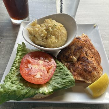 Water Oak Grill - Hogfish sandwich and garlic mashed potatoes - Seafood Near Me - Safety Harbor, Florida Water Oak Grill - Hogfish sandwich and garlic mashed potatoes - Seafood Near Me - Safety Harbor, Florida