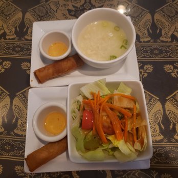 Thai Cafe - Side thai salad and rice sipe with spring rolls. - Thai Near Me - Mt Airy, North Carolina