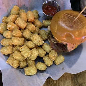 The Thirsty Merchant - Burger with Tater Tots - New American Near Me - Valley Village, California The Thirsty Merchant - Burger with Tater Tots - New American Near Me - Valley Village, California