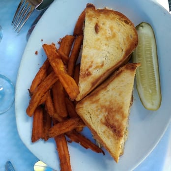 Atlantic Fish - The local Jonah crab cake melt with sweet potato fries. - Seafood Near Me - Boston, Massachusetts