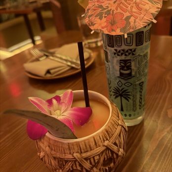 Tiki Kai - Dole whip with extra shot of rum and blue wave mocktail. - Tiki Bars Near Me - Hermosa Beach, California Tiki Kai - Dole whip with extra shot of rum and blue wave mocktail. - Tiki Bars Near Me - Hermosa Beach, California