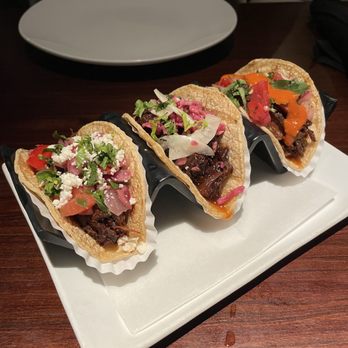 Kama - Taco Trio (L to R): Curried Lamb, Tamarind Jackfruit, Barbacoa - Indian Near Me - La Grange, Illinois Kama - Taco Trio (L to R): Curried Lamb, Tamarind Jackfruit, Barbacoa - Indian Near Me - La Grange, Illinois