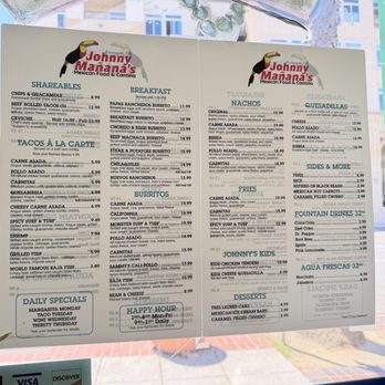 Johnny Mañana's - Their menu and pricing. - Mexican Near Me - Oceanside, California