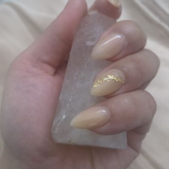 Top Coat Nail Bar - Acrylic fill in a pink nude gel with gold flakes design by Kathy - Nail Salons Near Me - San Jose, California Top Coat Nail Bar - Acrylic fill in a pink nude gel with gold flakes design by Kathy - Nail Salons Near Me - San Jose, California