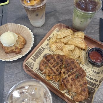 The Mugs - Dalgona Latte, Matcha Cream Foam Coffee, Banana Caramel Latte, Cream Scone, Sriracha Chicken Croffle - Coffee & Tea Near Me - Irvine, California The Mugs - Dalgona Latte, Matcha Cream Foam Coffee, Banana Caramel Latte, Cream Scone, Sriracha Chicken Croffle - Coffee & Tea Near Me - Irvine, California