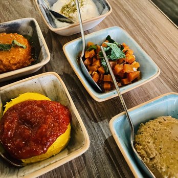 Sababa - Salatim (a selection of salads and dips, served with two pita) - Mediterranean Near Me - Washington, DC, District of Columbia