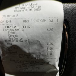 Slim Chickens - Receipt
