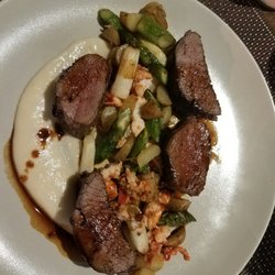 Riverview Restaurant & Bar - Sous vide teres major with butter poached lobster and asparagus. Full of flavor!