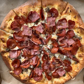 Fuze Pizza - Large meat lovers $22 - halal pepperoni, halal meat balls, halal beef bacon, and halal turkey ham. - Pizza Near Me - Corona, California