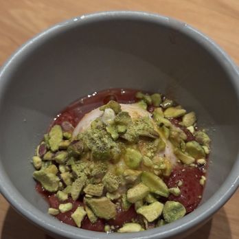 Robin Menlo Park - Coconut sorbet with pistachios and strawberry puree - Japanese Near Me - Menlo Park, California Robin Menlo Park - Coconut sorbet with pistachios and strawberry puree - Japanese Near Me - Menlo Park, California